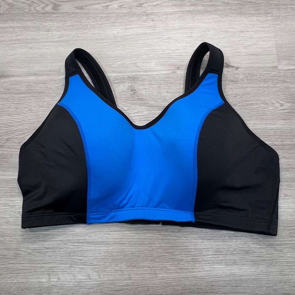 LIVI ACTIVE‎ Sports Bra Blue Black Full Support Plus Size 44DDD Wirefree